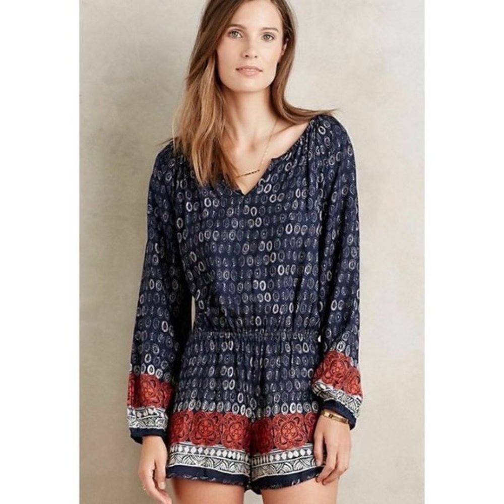 Anthropologie Lilka Navy Printed Romper